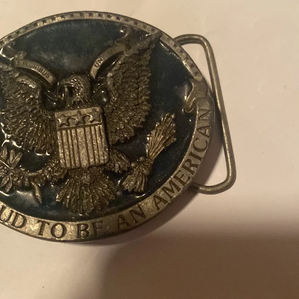 Bergamot Belt Buckle brass Works I’m proud to be an American 2.5×3” 1981 - Picture 4 of 7